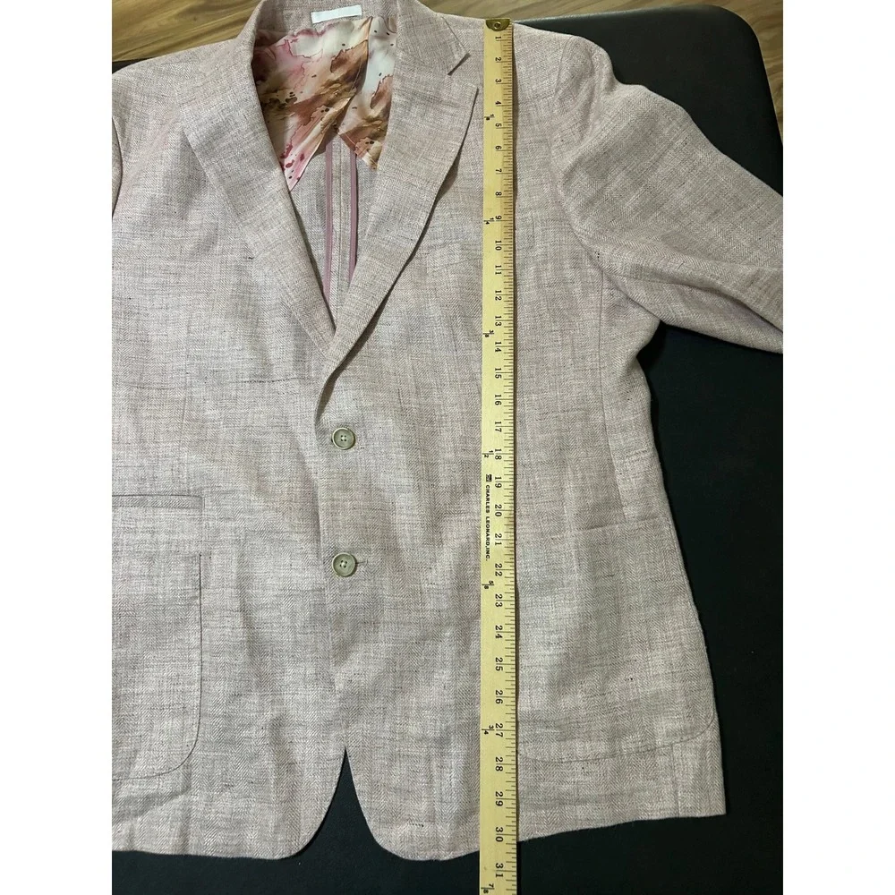Tallia Sport Coat Men 46R Pink Linen Blazer Watercolor Lining Dapper Preppy Luxe